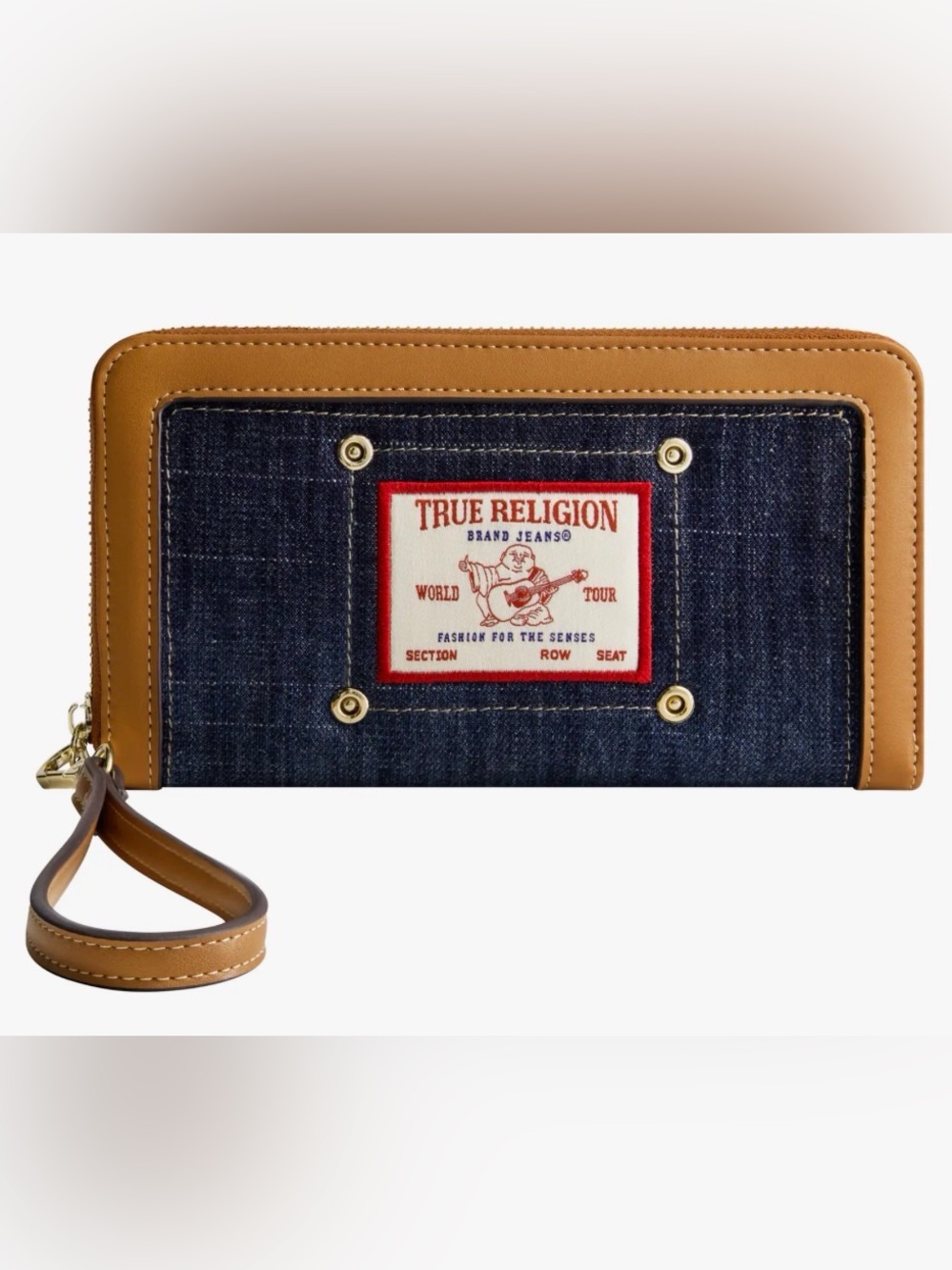 True Religion Buddha Patch Denim Wallet/Wristlet - Picture 2 of 7